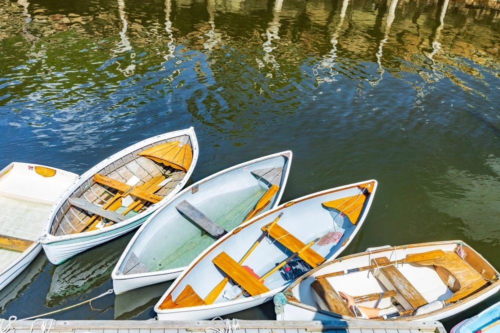Rowboats on the Midcoast Maine waterfront